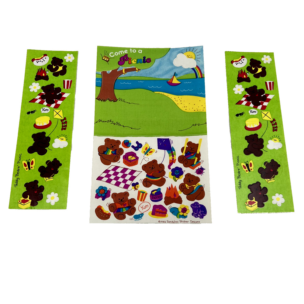 Sandylion Sticker LOT Vintage Sheets Bear 80s Picnic Kite Rainbow Beach Summer